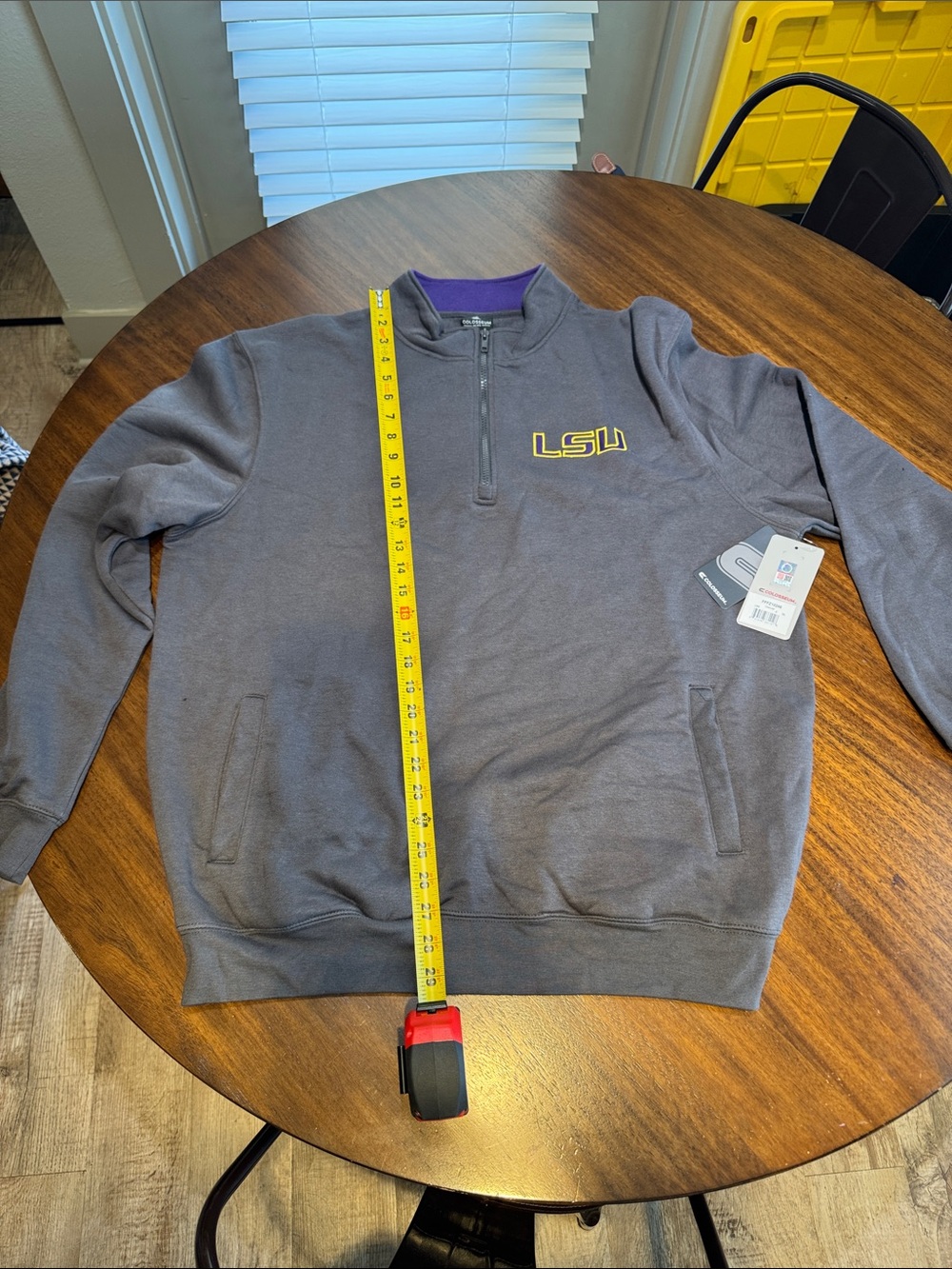 LSU Gray Quarter-Zip Pullover with Purple Trim